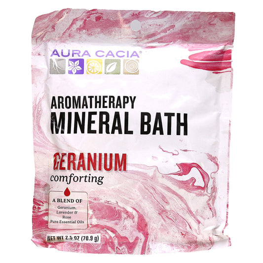 Aura Cacia, Aromatherapy Mineral Bath, Comforting Geranium, 2.5 oz (70.9 g)