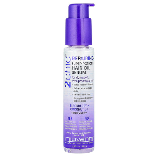 Giovanni, 2chic®, Repairing Super Potion Hair Oil Serum, Blackberry + Coconut Oil, 2.75 fl oz (81 ml)