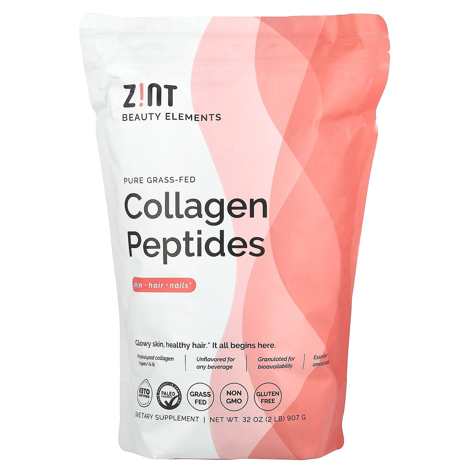 Zint, Pure Grass-Fed Collagen Peptides, Unflavored, Bag, 32 oz (907 g)
