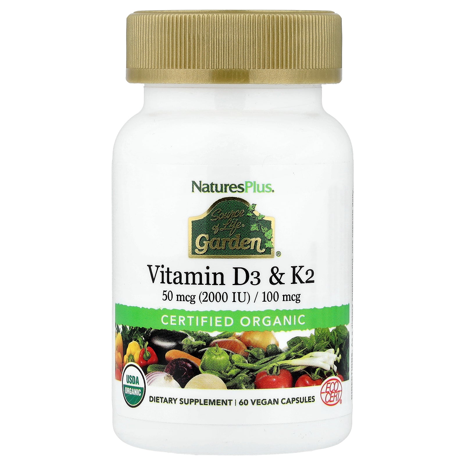 NaturesPlus, Source of Life Garden, Vit D3 & K2, 60 Vegan Capsules