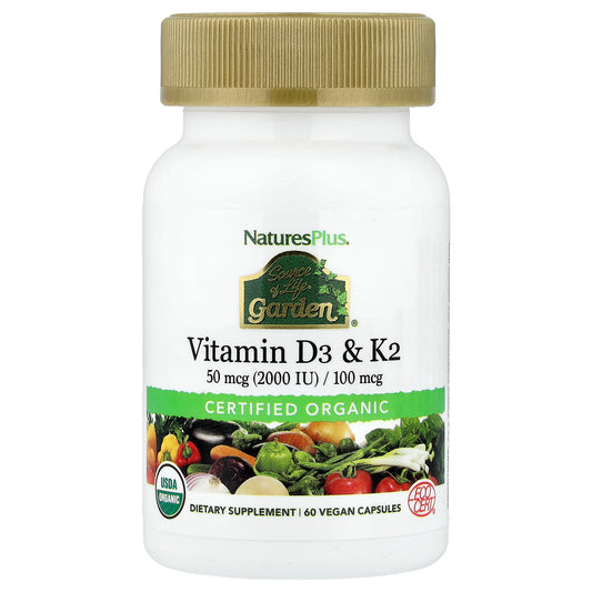 NaturesPlus, Source of Life Garden, Vit D3 & K2, 60 Vegan Capsules