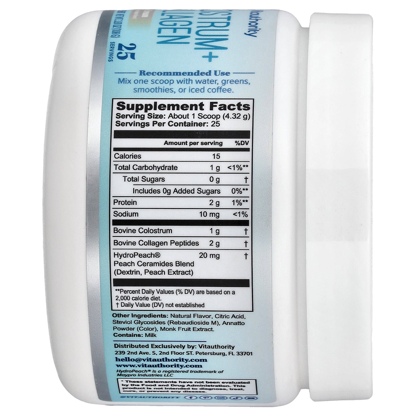 Vitauthority, Colostrum + Collagen, Orange Cream, 3.81 oz (108 g)