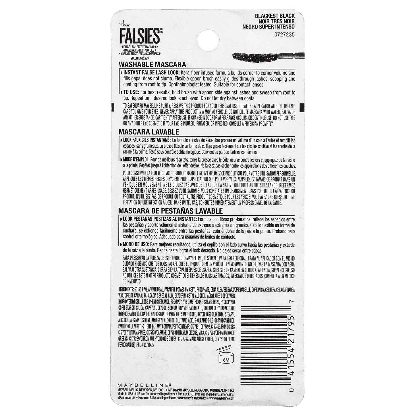 Maybelline, The Falsies™, False Lash Effect Mascara, 280 Blackest Black, 0.25 fl oz (7.5 ml)