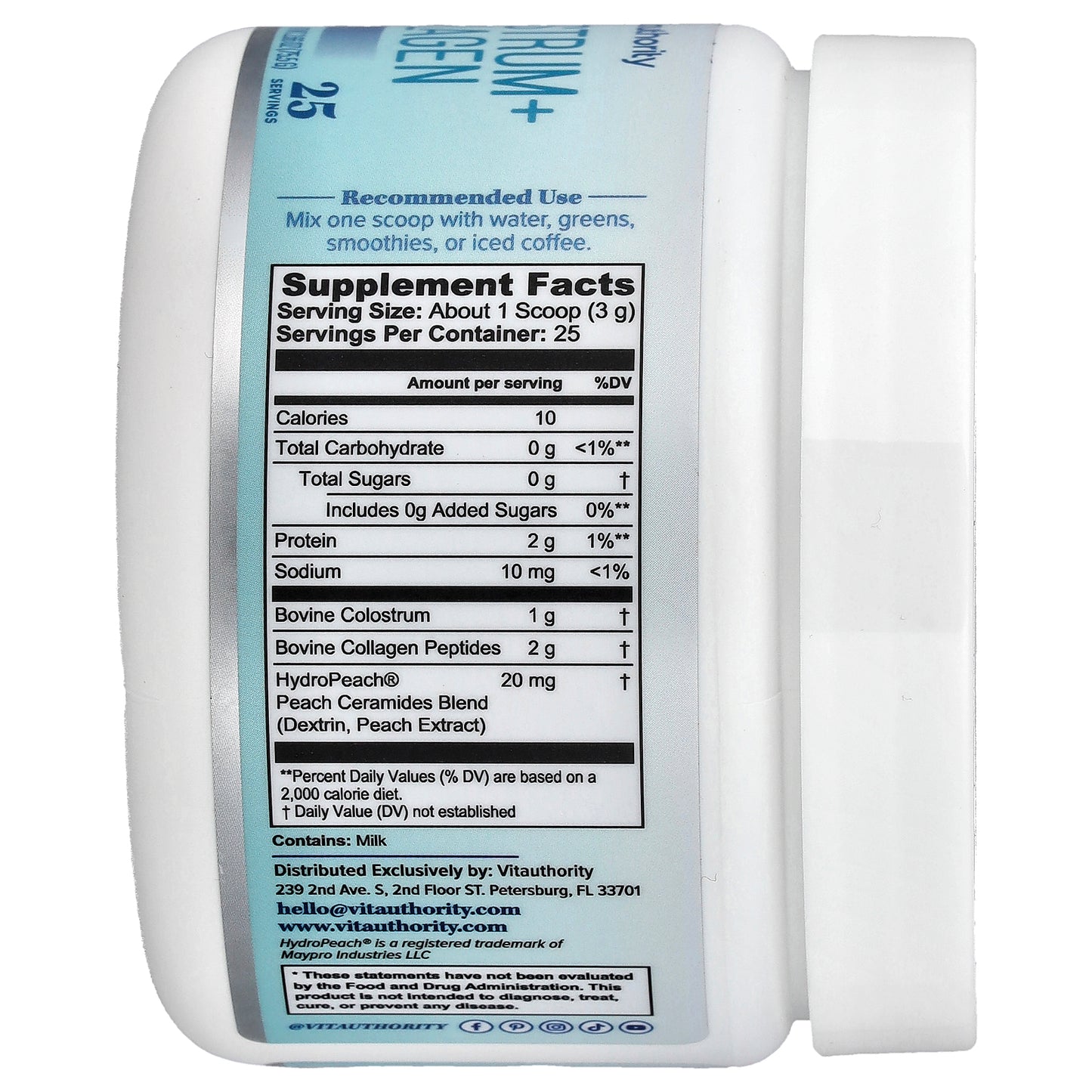 Vitauthority, Colostrum + Collagen, Unflavored, 2.66 oz (75.5 g)