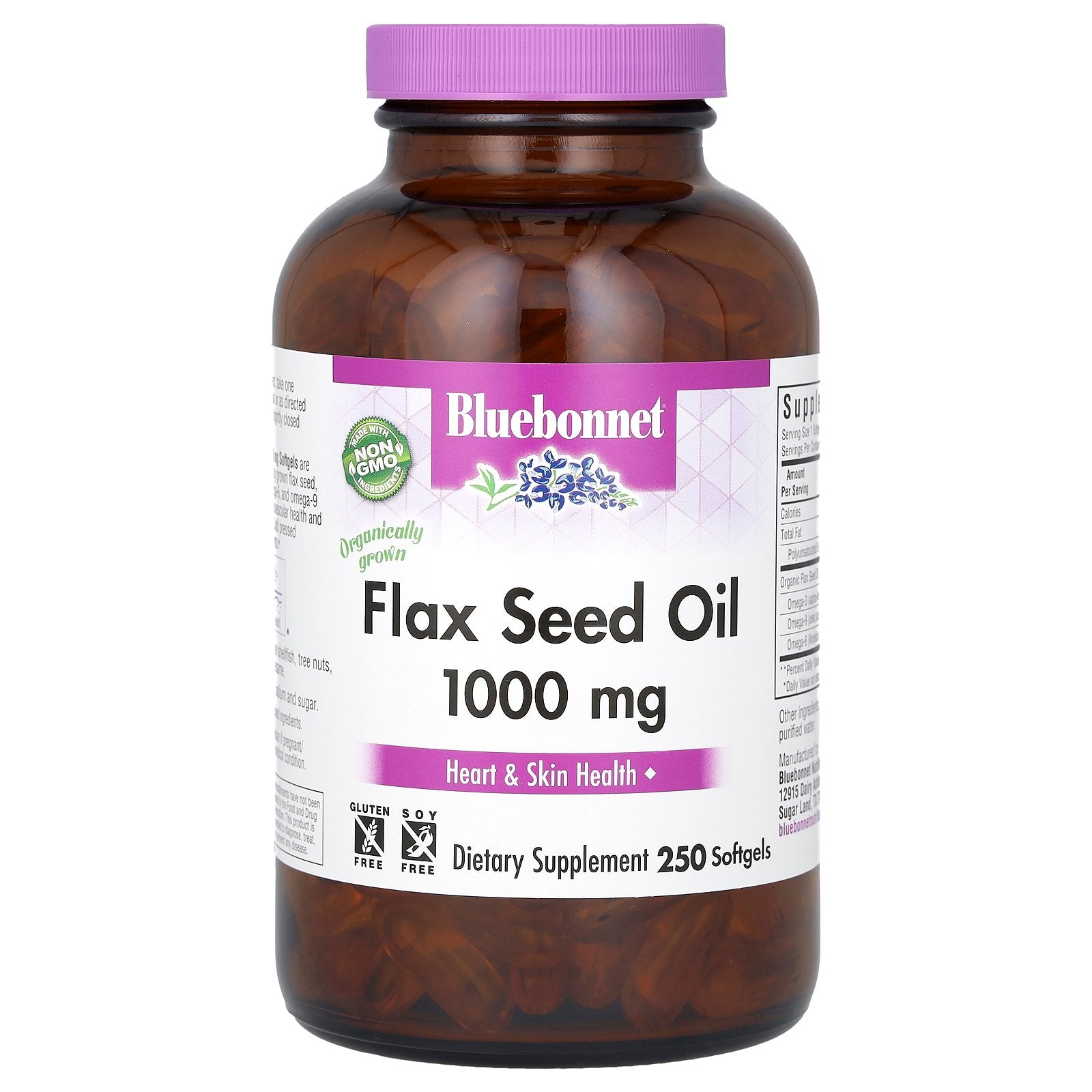 Bluebonnet Nutrition, Organic Flax Seed Oil, 1,000 mg, 250 Softgels