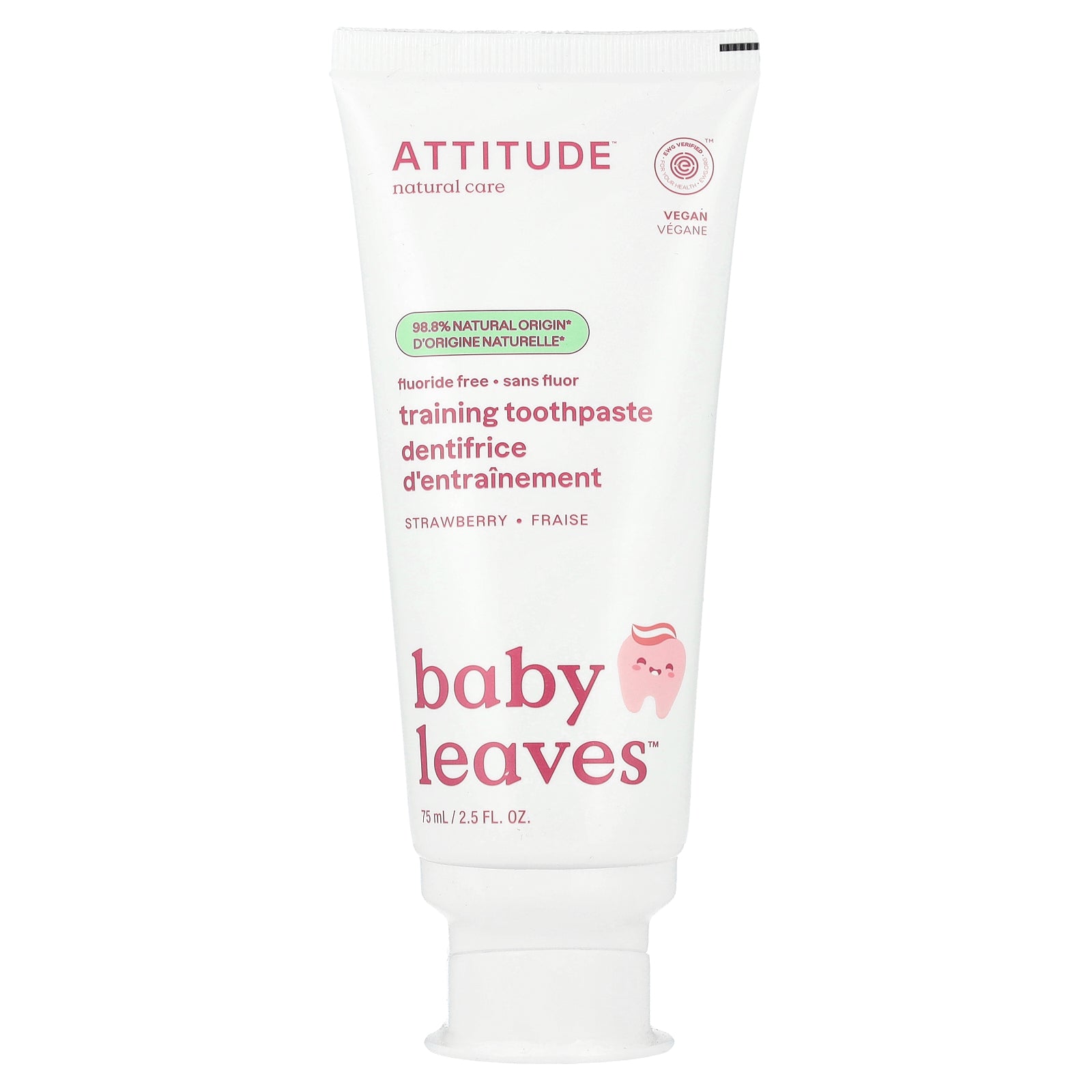 ATTITUDE, Baby Leaves™, Fluoride Free Training Toothpaste, Strawberry, 2.5 fl oz (75 ml)