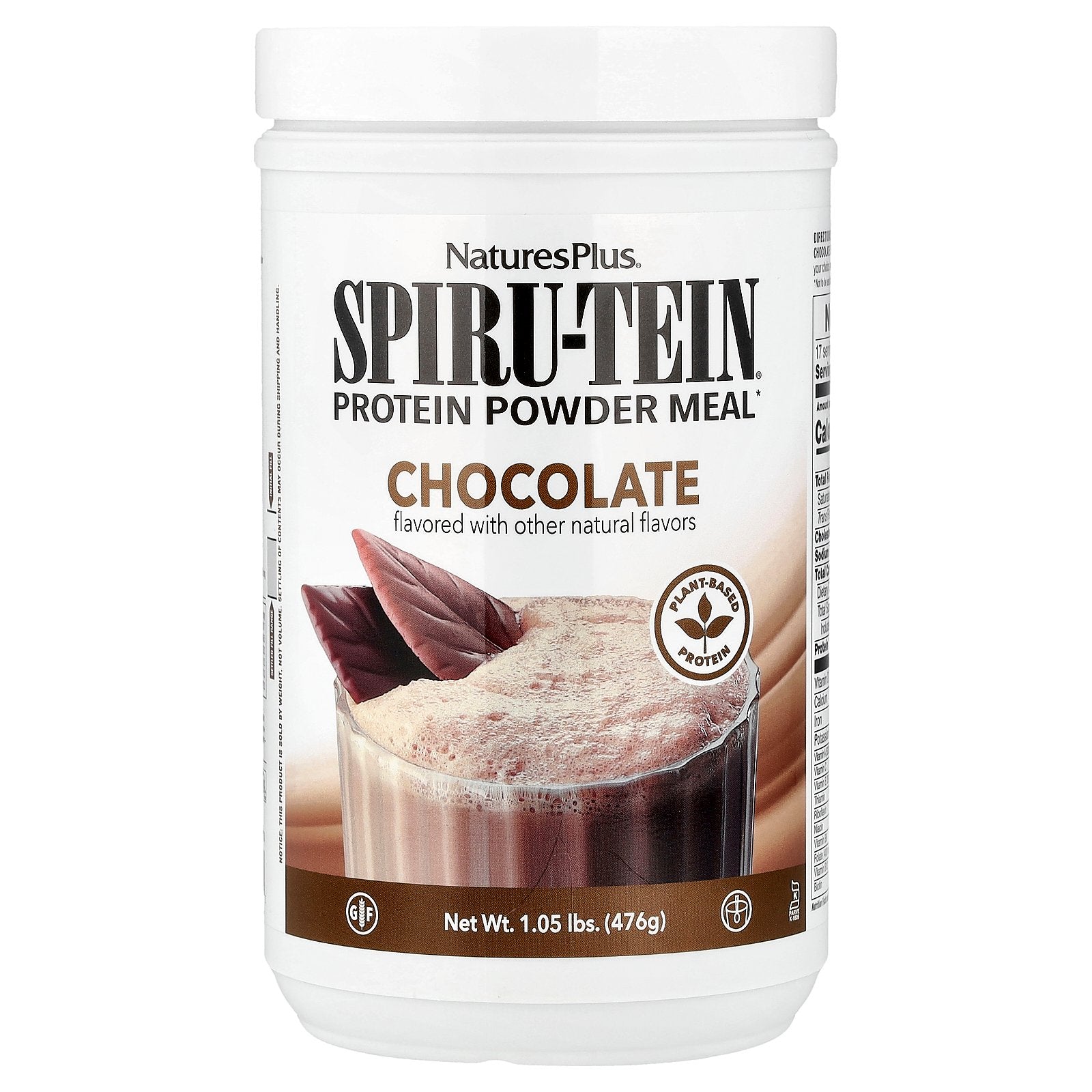 NaturesPlus, Spiru-Tein®, Protein Powder Meal, Chocolate, 1.05 lbs (476 g)