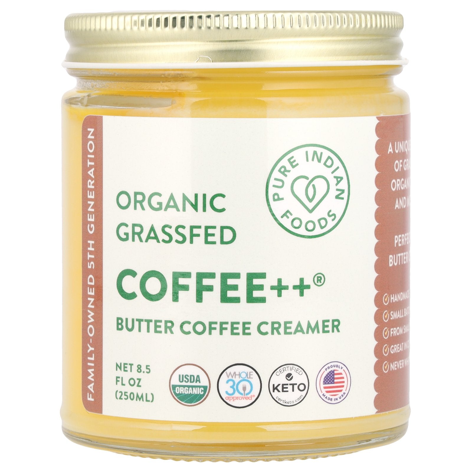 Pure Indian Foods, Coffee++®, Organic Grassfed Butter Coffee Creamer, 8.5 fl oz (250 ml)