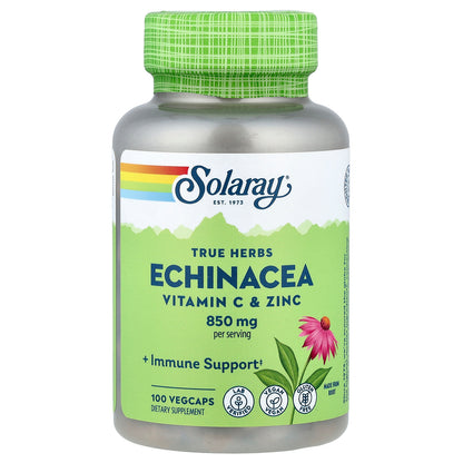 Solaray, True Herbs, Echinacea, Vitamin C & Zinc, 100 VegCaps