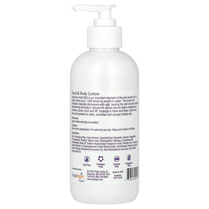 Hyalogic, Hand & Body Lotion with Hyaluronic Acid, Fragrance Free, 10 fl oz (295.7 ml)