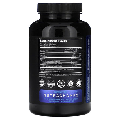 NutraChamps, Omega 3 Fish Oil, Natural Lemon, 180 Softgels