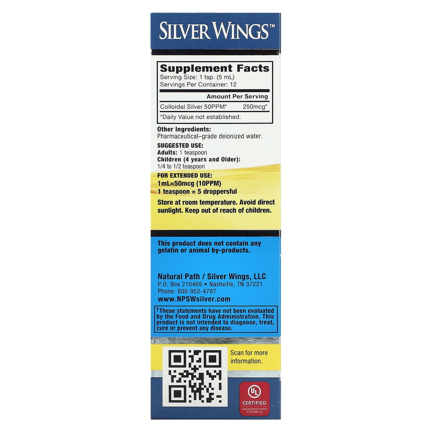 Natural Path Silver Wings, Colloidal Silver, 50 PPM, 2 fl oz (60 ml)