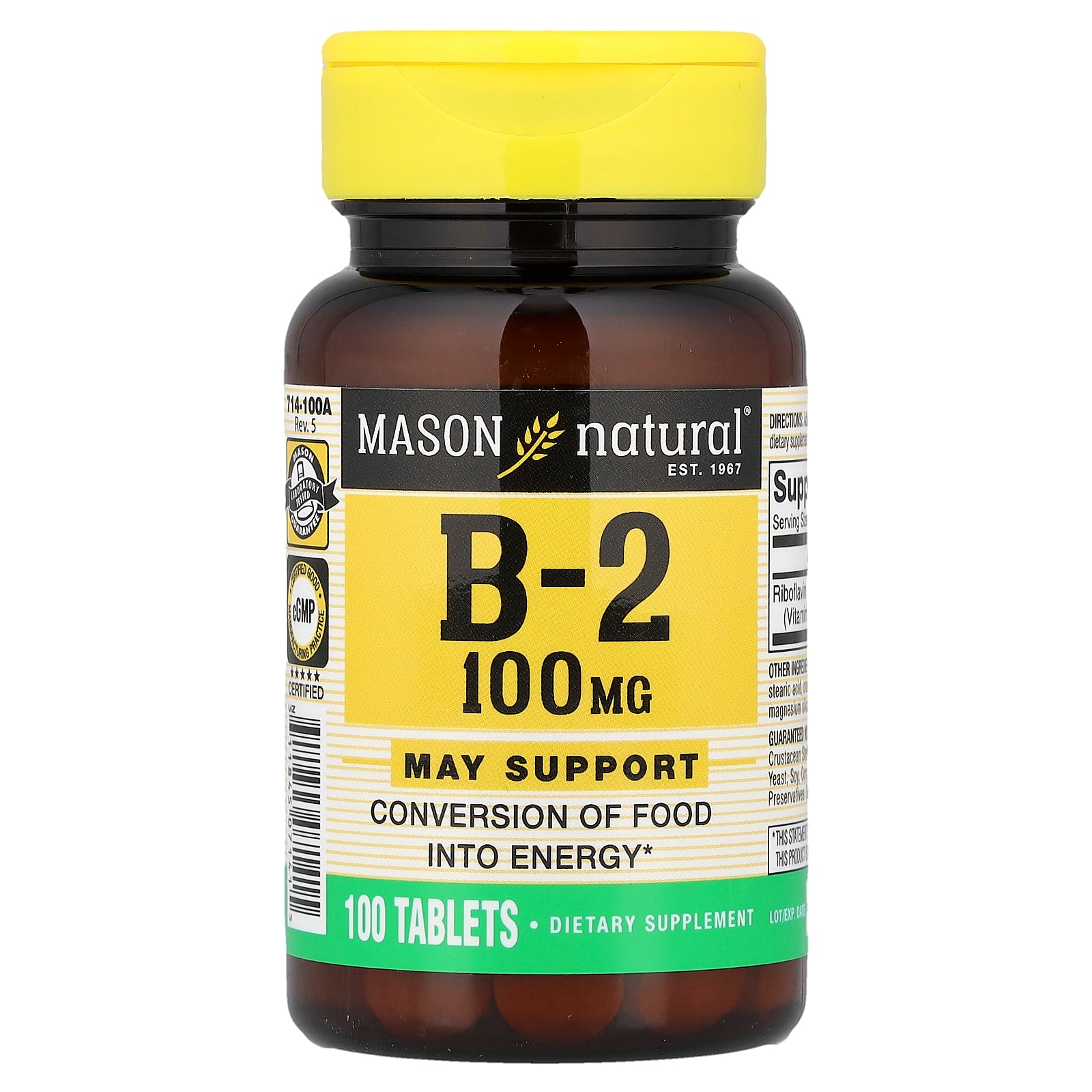 Mason Natural, Vitamin B-2, 100 mg , 100 Tablets