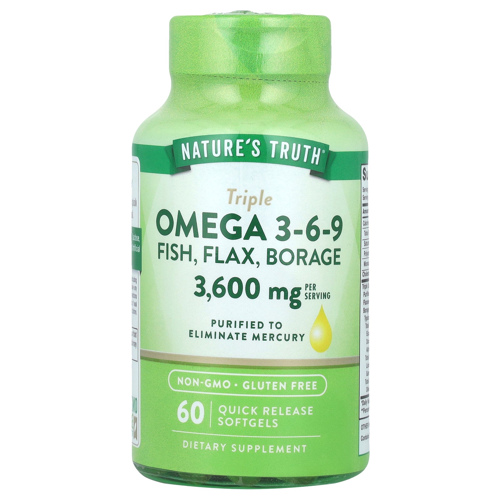 Nature's Truth, Triple Omega 3-6-9, Fish, Flax, Borage, 3,600 mg, 60 Quick Release Softgels (1,200 mg Per Softgel)