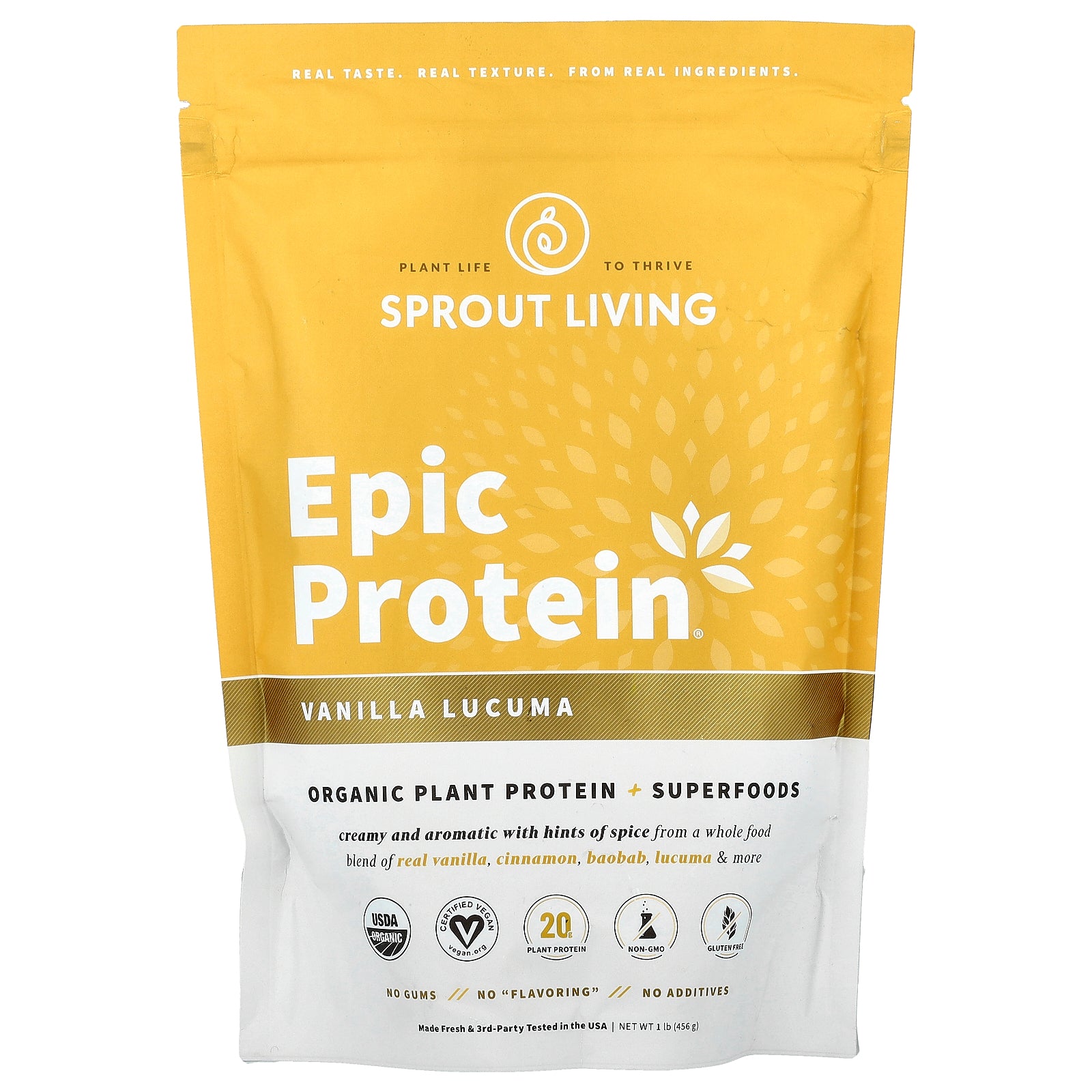 Sprout Living, Epic Protein®, Organic Plant Protein + Superfoods, Vanilla Lucuma, 1 lb (456 g)