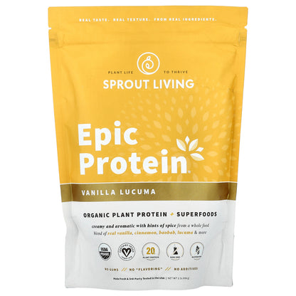 Sprout Living, Epic Protein®, Organic Plant Protein + Superfoods, Vanilla Lucuma, 1 lb (456 g)