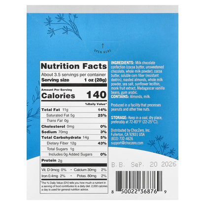 ChocZero, Premium Chocolate, Double Dipped Almonds, Milk Toffee, 3.5 oz (100 g)