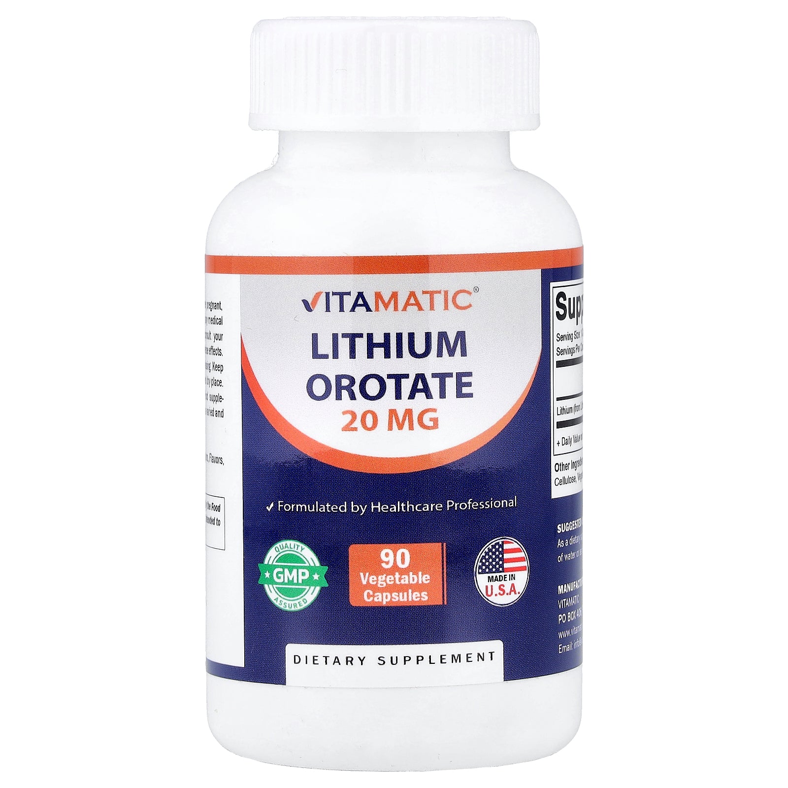 Vitamatic, Lithium Orotate, 20 mg, 90 Vegetable Capsules