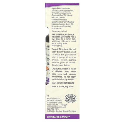 Nature's Answer, 100% Pure Organic Essential Oil Blend, Vanilla & Cinnamon, 0.5 fl oz (15 ml)