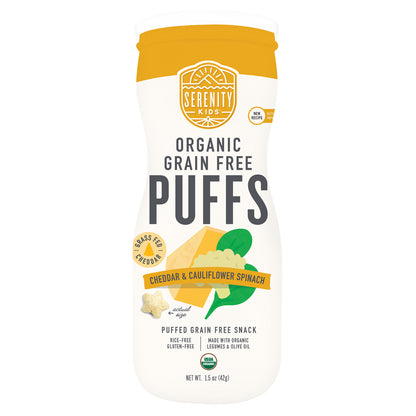 Serenity Kids, Organic Grain Free Puffs, Cheddar & Cauliflower Spinach, 1.5 oz (42 g)