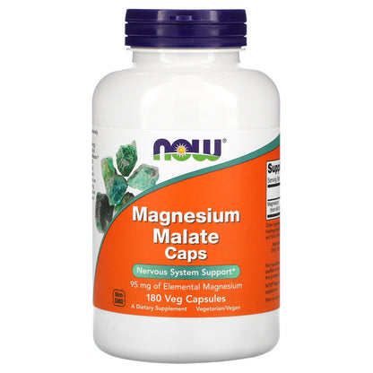 NOW Foods, Magnesium Malate Caps, 180 Veg Capsules