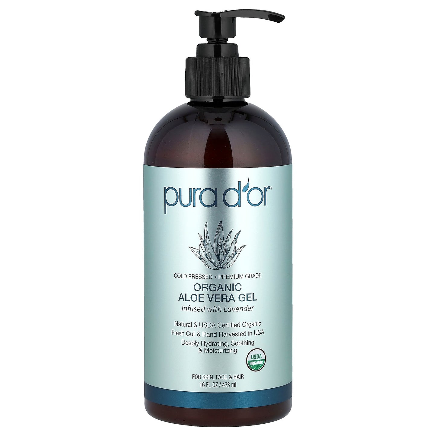 Pura D'or, Organic Aloe Vera Gel, Infused With Lavender, 16 fl oz (473 ml)