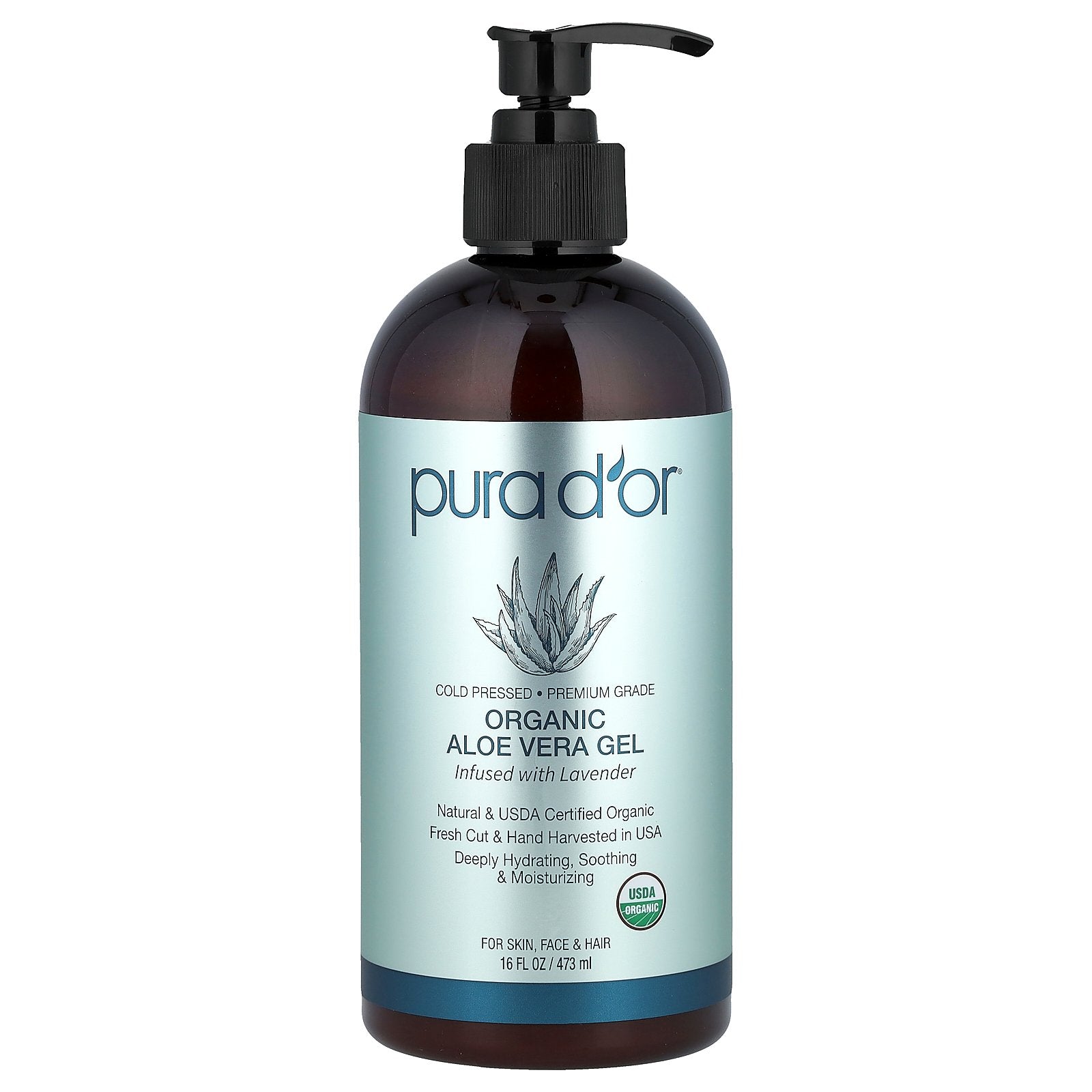 Pura D'or, Organic Aloe Vera Gel, Infused With Lavender, 16 fl oz (473 ml)