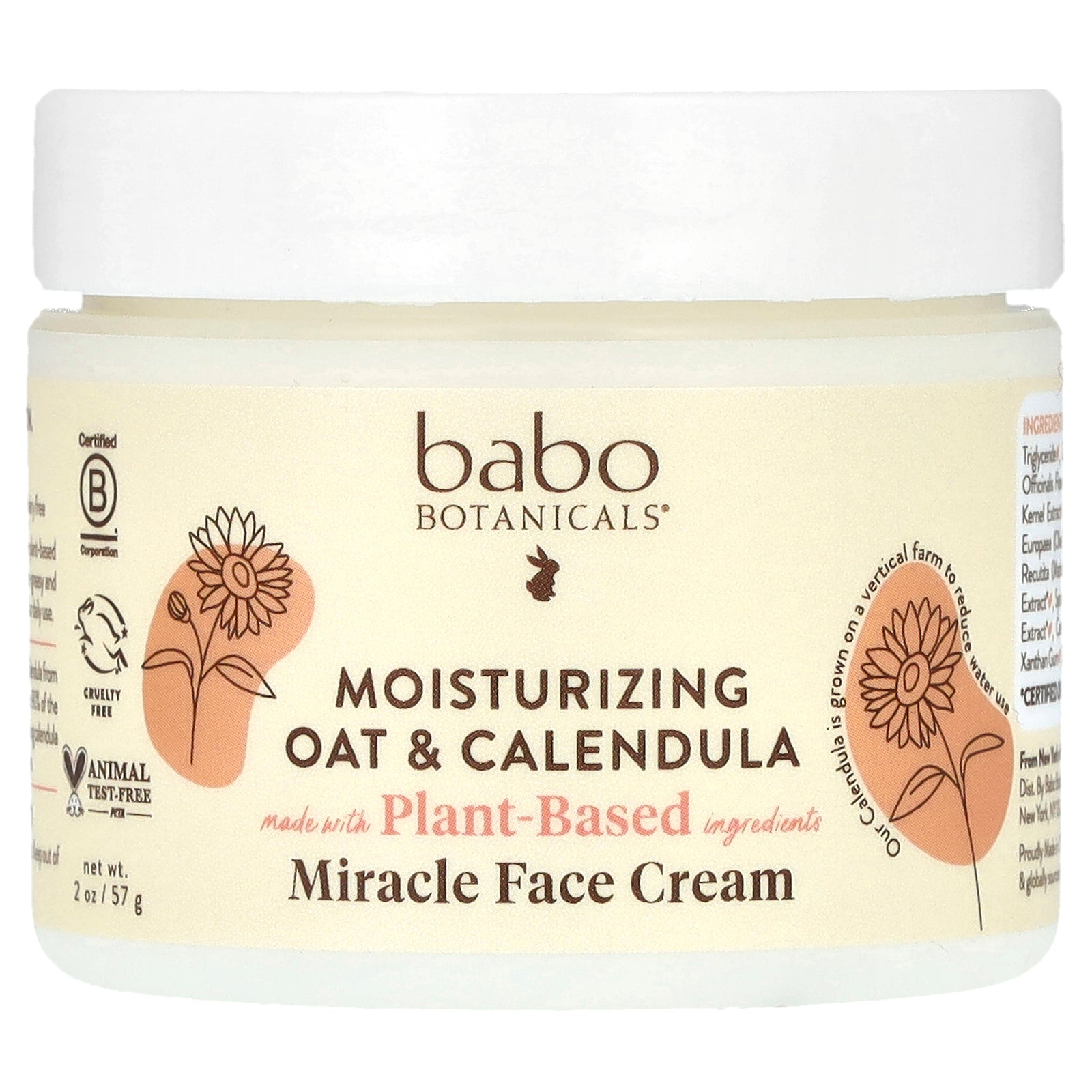 Babo Botanicals, Moisturizing Miracle Face Cream, Oat & Calendula, 2 oz (57 g)