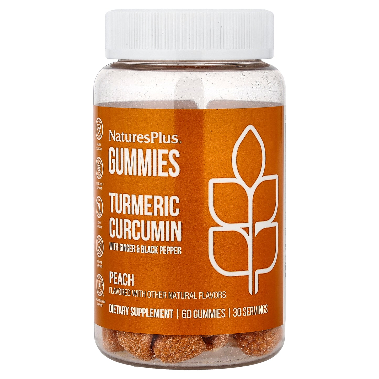 NaturesPlus, Turmeric Curcumin With Ginger & Black Pepper Gummies, Peach, 60 Gummies