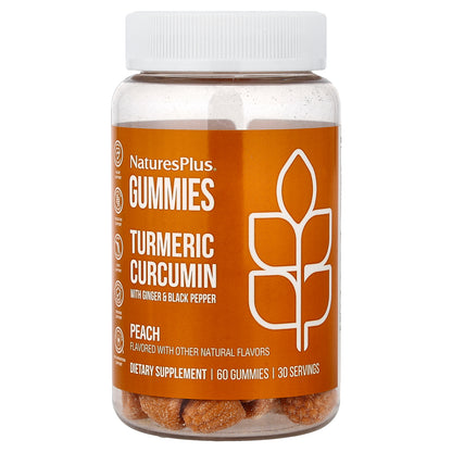 NaturesPlus, Turmeric Curcumin With Ginger & Black Pepper Gummies, Peach, 60 Gummies