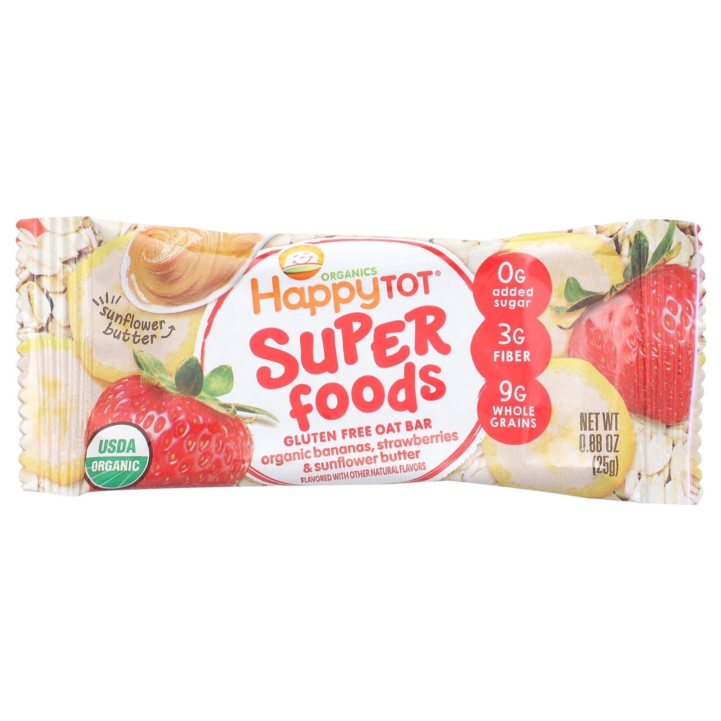 Happy Family Organics, Happy Tot, Superfoods, Gluten Free Oat Bar, Organic Bananas, Strawberries & Sunflower Butter,  5 Bars, 0.88 oz (25 g) Each