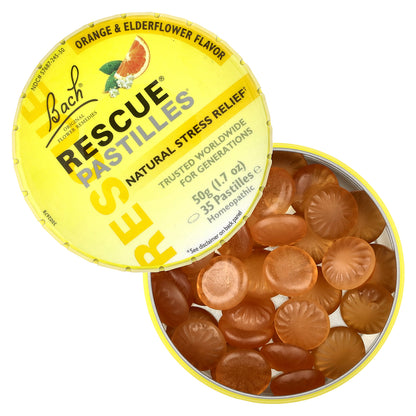 Bach, Rescue® Pastilles, Natural Stress Relief, Orange & Elderflower, 35 Pastilles, 1.7 oz (50 g)