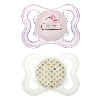 MAM, Supreme Night Pacifier, 0-6 Months, Pink/Clear, 2 Count