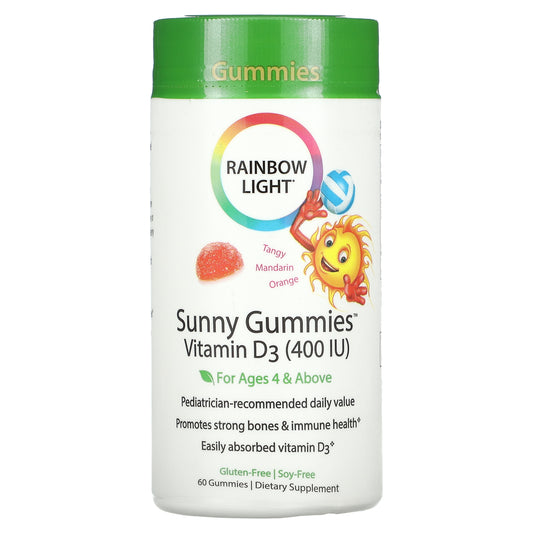 Rainbow Light, Sunny Gummies, Vitamin D3, For Ages 4 & Above, Tangy Mandarin Orange, 400 IU, 60 Gummies