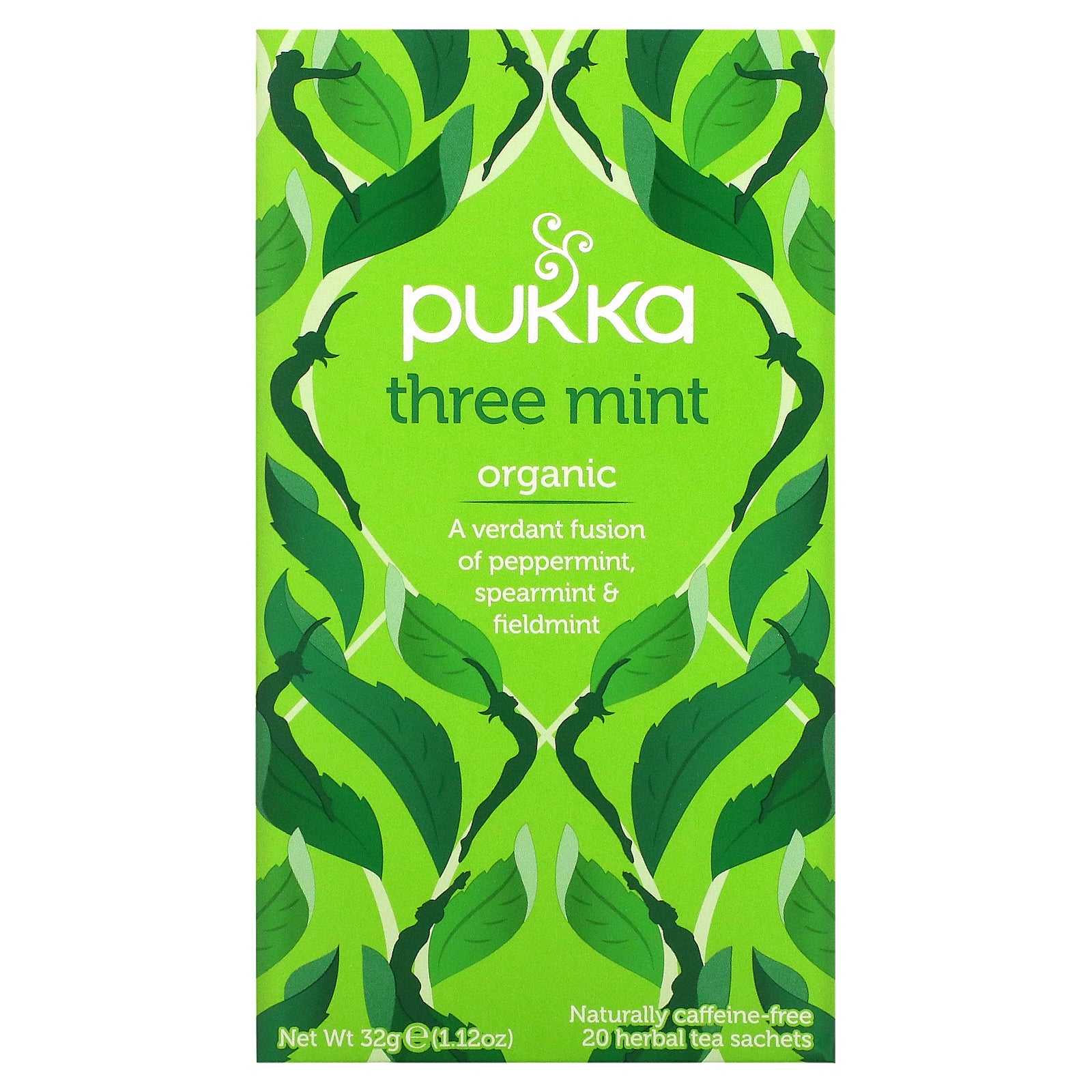 Pukka Herbs, Organic Herbal Tea, Three Mint, Caffeine Free, 20 Sachets, 1.12 oz (32 g)