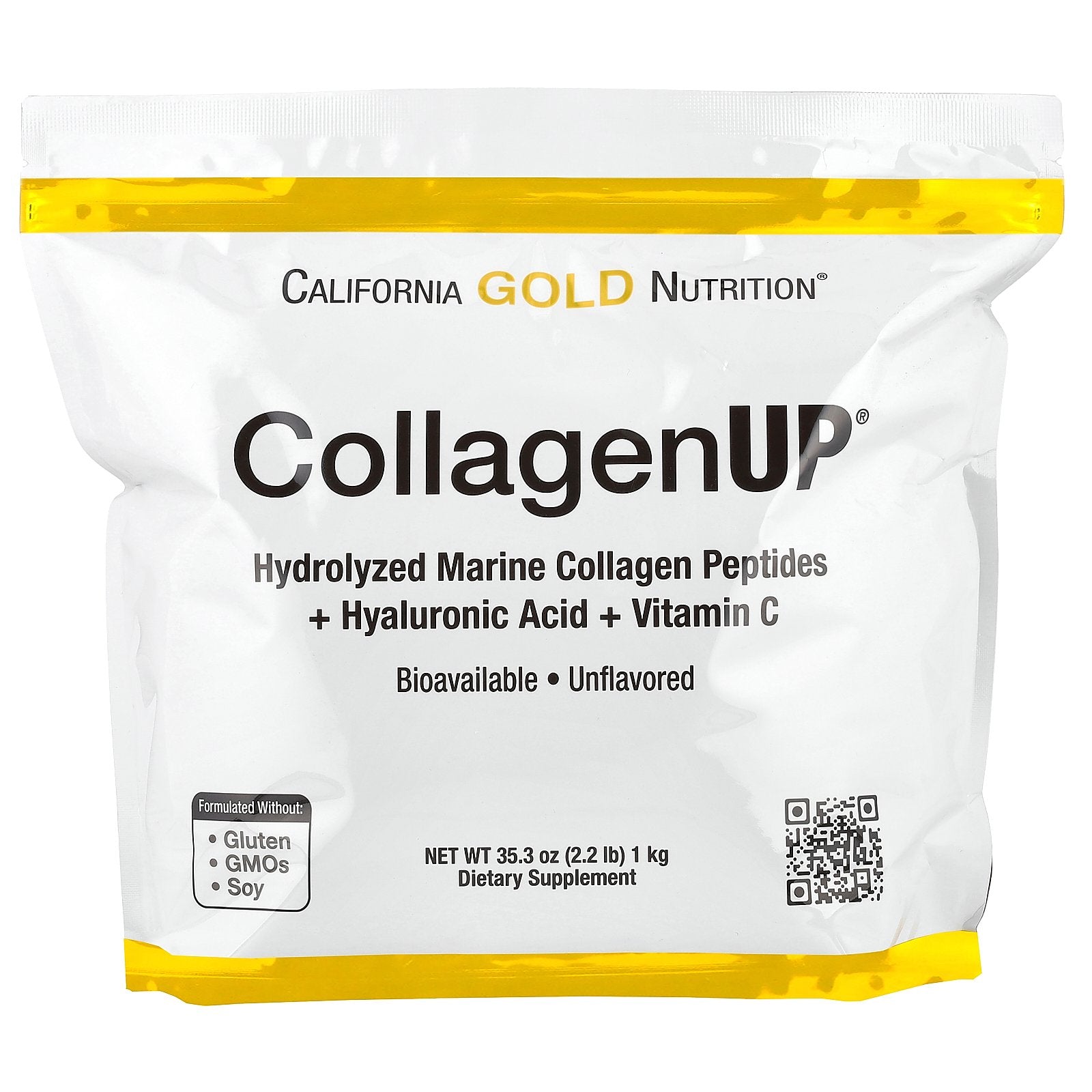 California Gold Nutrition, CollagenUP®, Hydrolyzed Marine Collagen Peptides with Hyaluronic Acid and Vitamin C, Unflavored, 2.2 lb (1 kg)