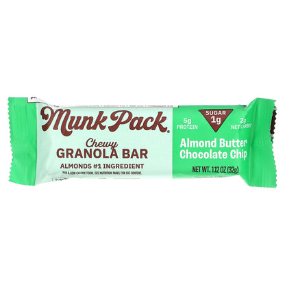 Munk Pack, Chewy Granola Bar, Almond Butter Chocolate Chip, 4 Bars, 1.12 oz (32 g) Each