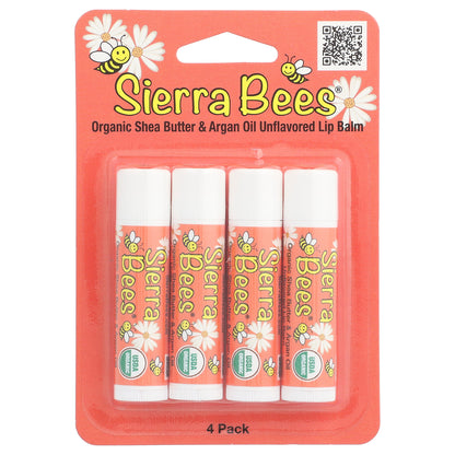 Sierra Bees, Organic Lip Balms, Shea Butter & Argan Oil, 4 Pack, 0.15 oz (4.25 g) Each