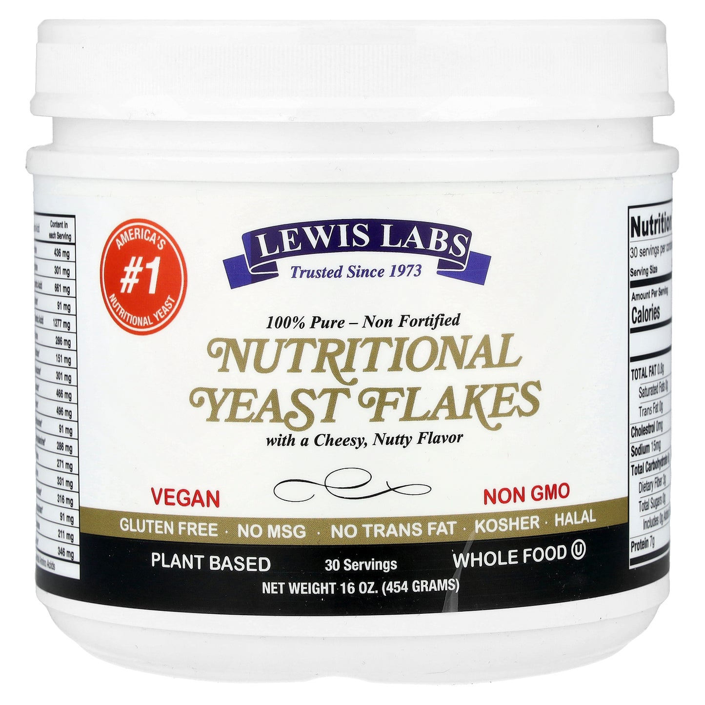 Lewis Labs, Nutritional Yeast Flakes, Cheesy Nutty, 16 oz (454 g)