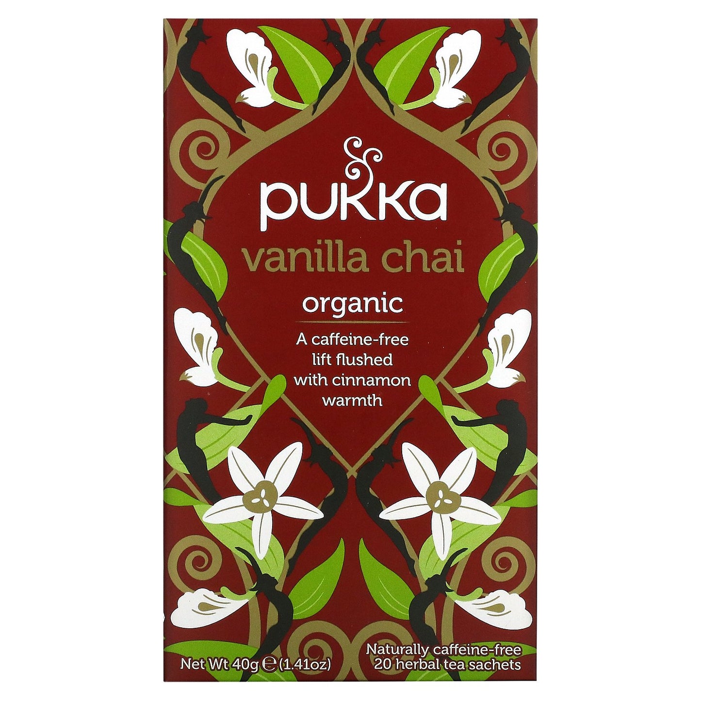 Pukka Herbs, Organic Herbal Tea, Vanilla Chai, Caffeine Free, 20 Sachets, 1.41 oz (40 g)