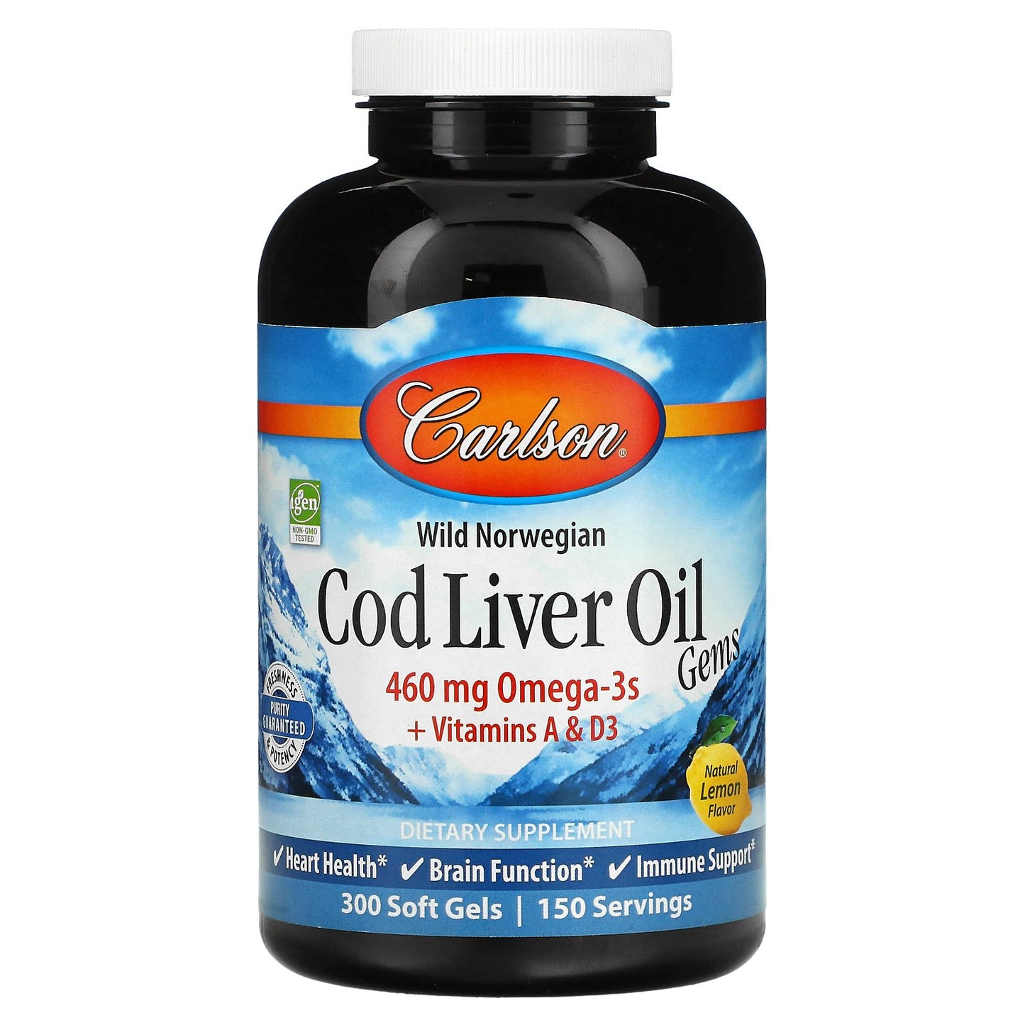 Carlson, Wild Norwegian, Cod Liver Oil Gems, Natural Lemon, 460 mg, 300 Soft Gels (230 mg per Soft Gel)