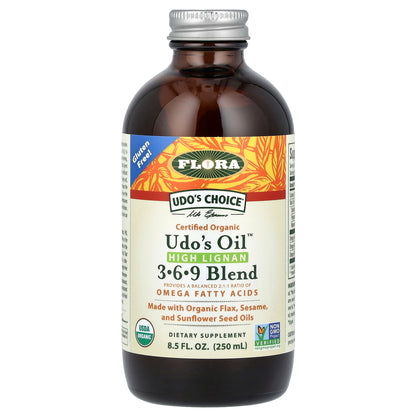 Flora, Udo's Choice, Organic Udo's Oil 3-6-9 Blend, High Lignan, 8.5 fl oz (250 ml)