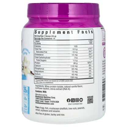 Bluebonnet Nutrition, Whey Protein Isolate, French Vanilla, 1 lb (462 g)
