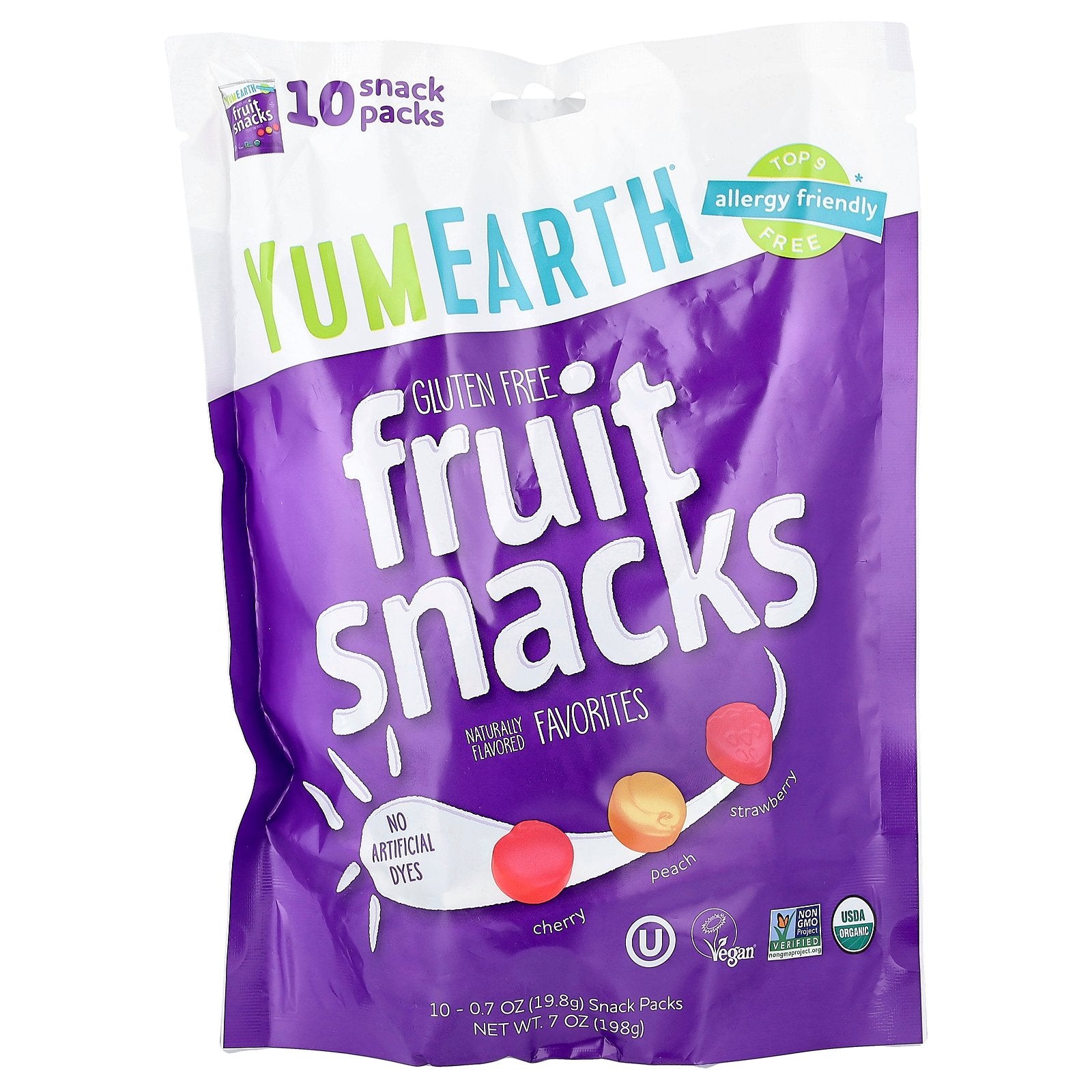 YumEarth, Gluten Free Fruit Snacks, Favorites, 10 Snack Packs, 0.7 oz (19.8 g) Each