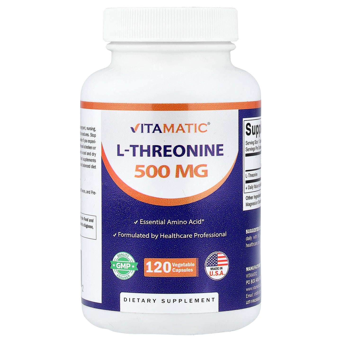 Vitamatic, L-Threonine, 500 mg , 120 Vegetable Capsules