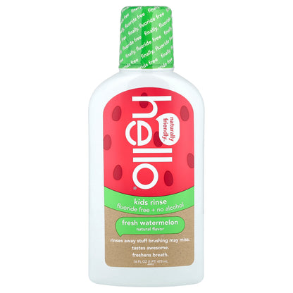 Hello, Kids Rinse, Fluoride Free + No Alcohol, Fresh Watermelon, 16 fl oz (473 ml)