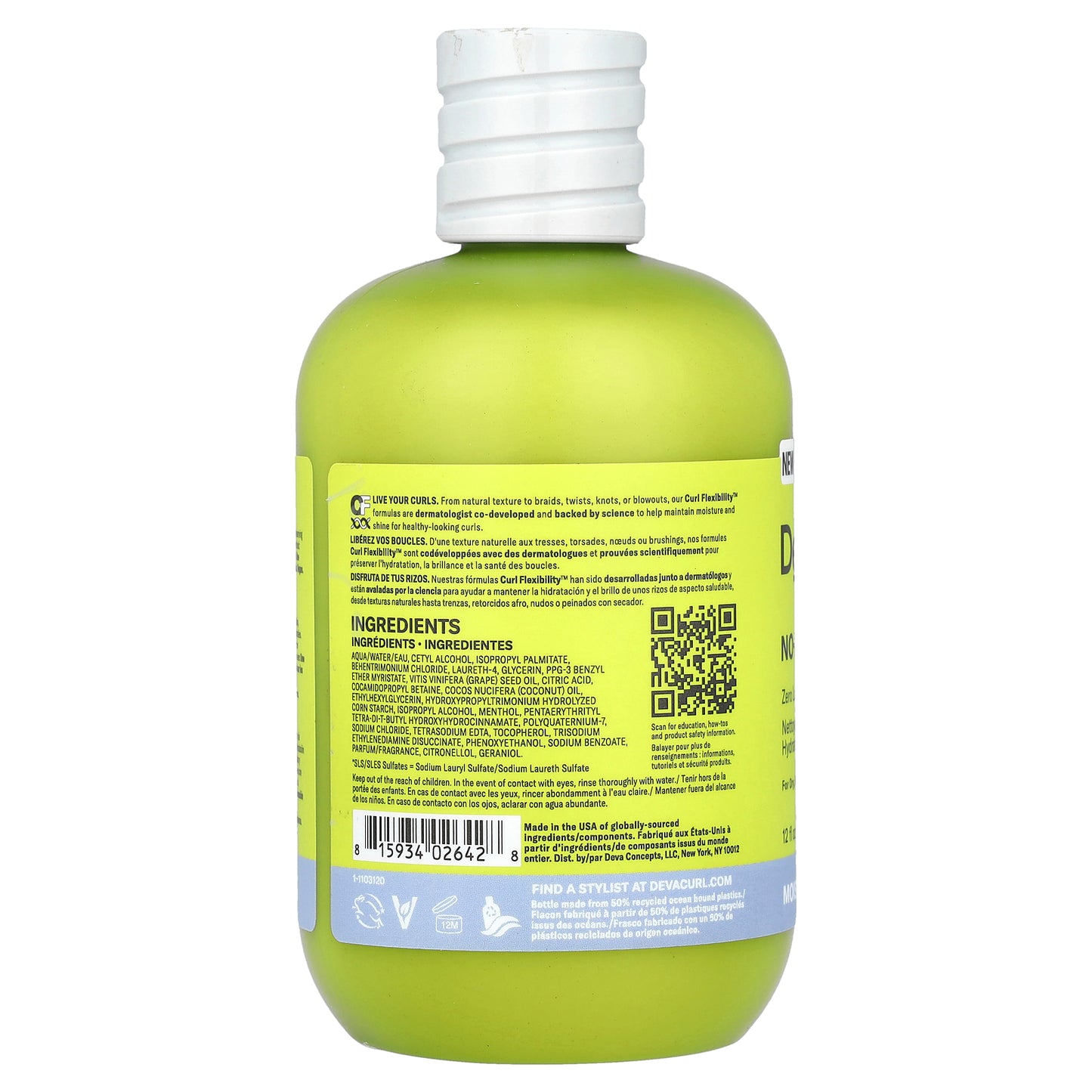 DevaCurl, No-Poo ®Original, Zero Lather Cleanser For Rich Moisture, For Dry, Medium to Coarse Curls, 12 fl oz (355 ml)