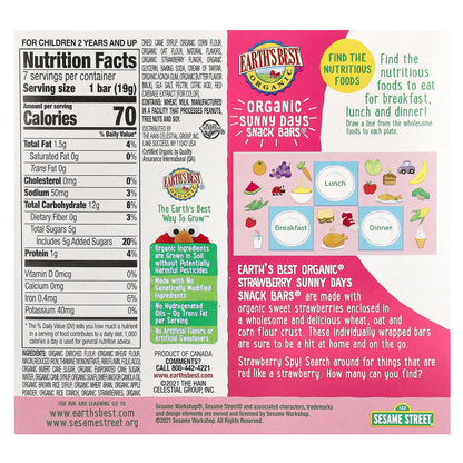 Earth's Best, Organic Sunny Days Snack Bars®, For Ages 2 Years and Up, Strawberry, 7 Bars, 0.67 oz (19 g) Each