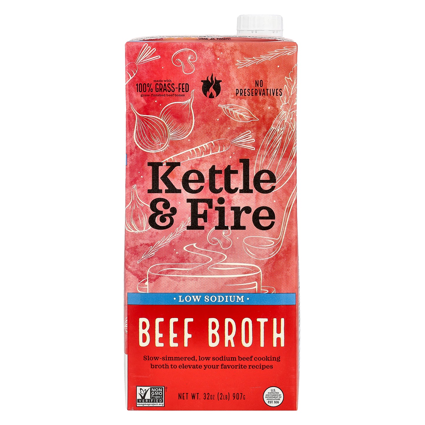 Kettle & Fire, Beef Broth, Low Sodium, 32 oz (907 g)