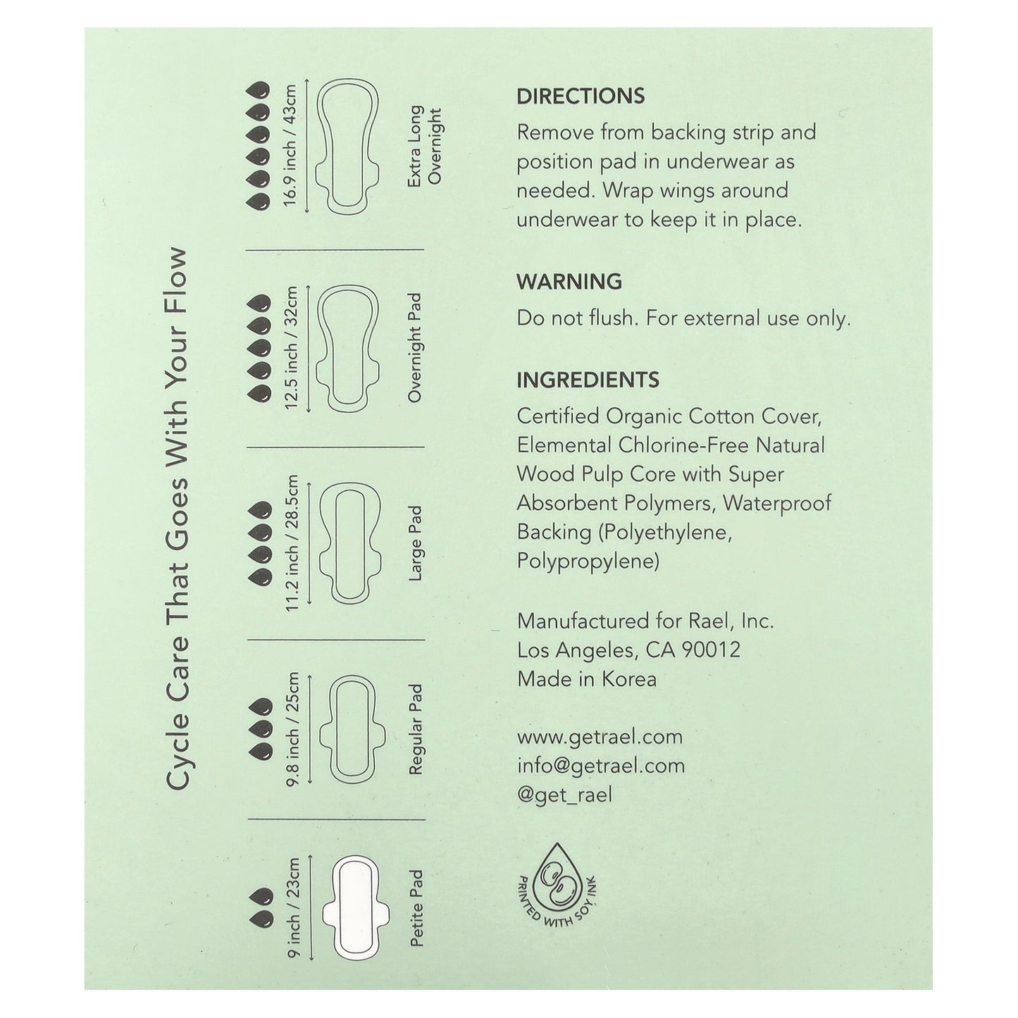 Rael, Organic Cotton Cover Pads with Leak Locker, Petite, 14 Pads